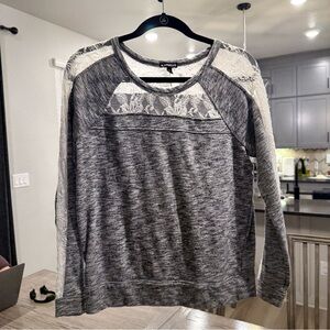 Express Gray Lace-Panel Pullover Sweatshirt